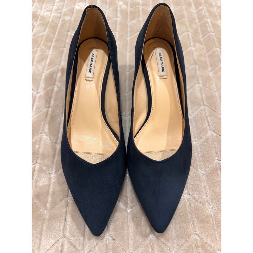 Alex Marie Navy Blue Faux Suede Pointed Toe Kitten Heel Pumps Womens 8M - Picture 10 of 12